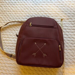 Thirty-One Jewel Pebble Backpack Purse Berry Maroon with Gray Crossed Arrow NWOT